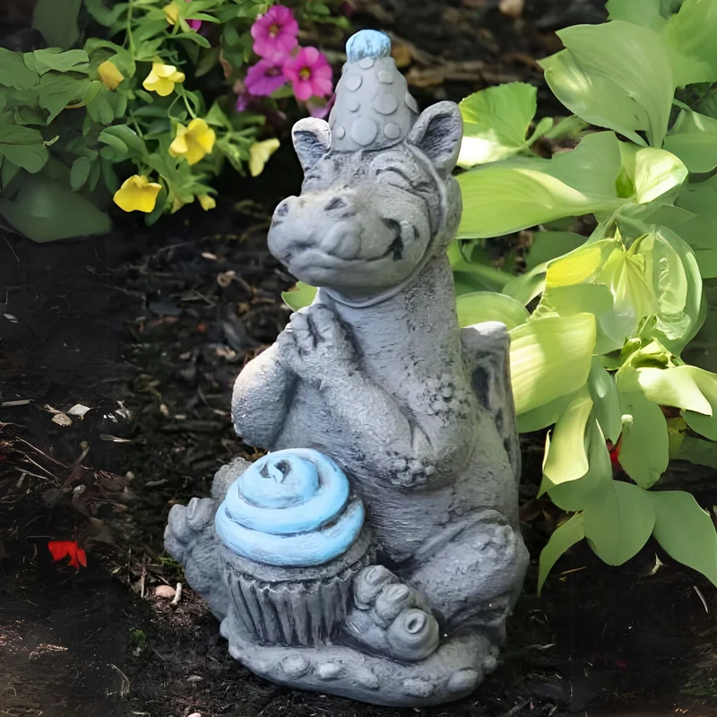 Lil Dragon "Celebrate" Concrete Garden Statue - Massarellis #5117
