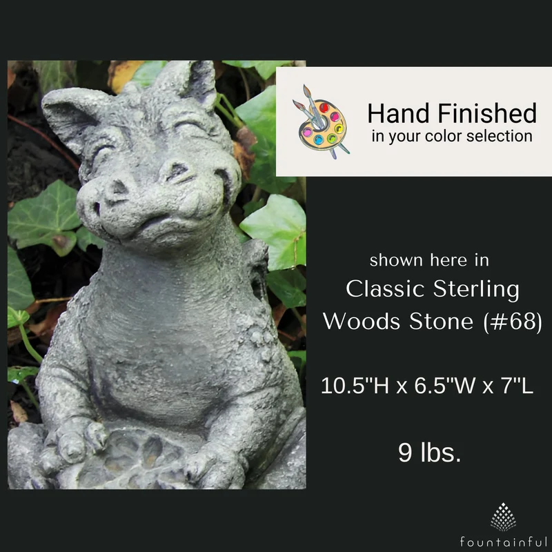 Lil Dragon "Eating Apple" Concrete Garden Statue - Massarellis #5043