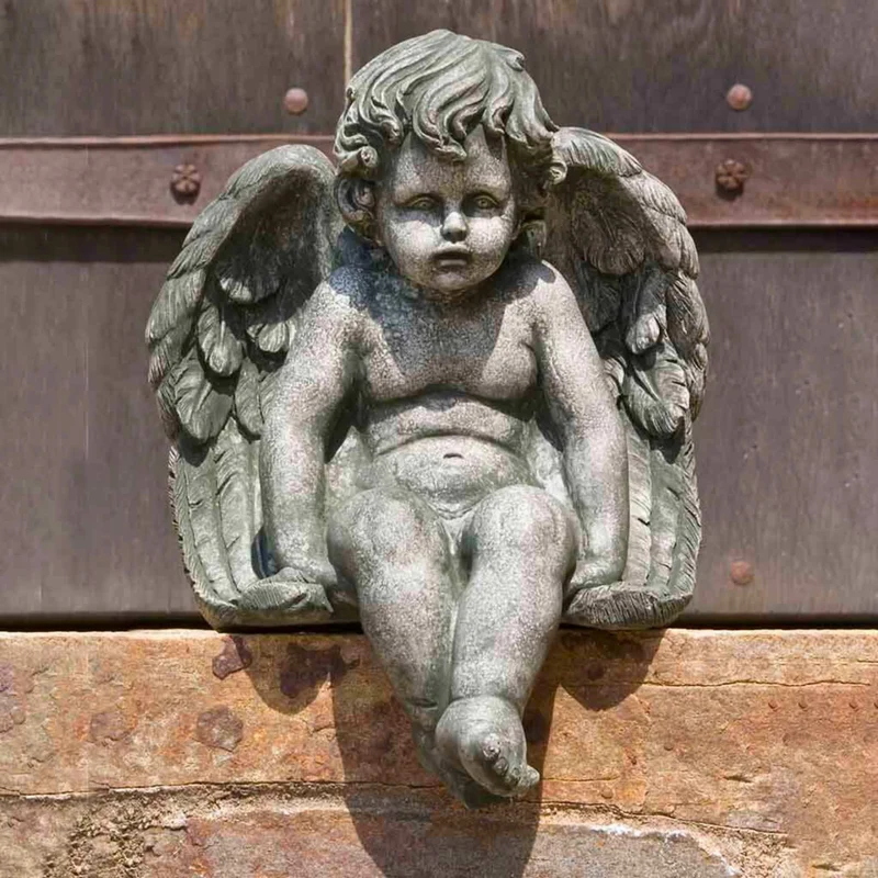 Sitting Cherub Medium Concrete Garden Statue - Campania #C102