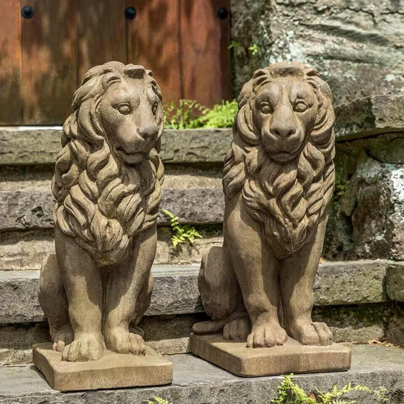 Sentry Lion Concrete Garden Statues - Campania