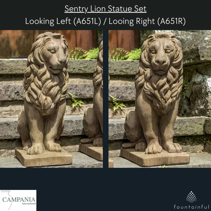 Sentry Lion Concrete Garden Statues - Campania