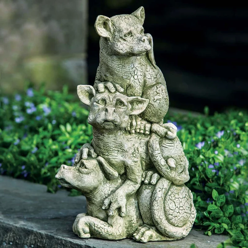 On The Lookout Dragons Concrete Garden Statue - Campania #S422
