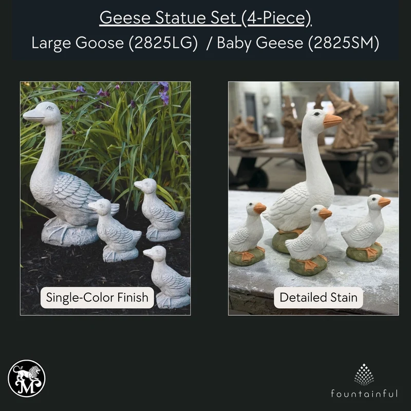 Geese Set Concrete Garden Statues - Massarellis #2825