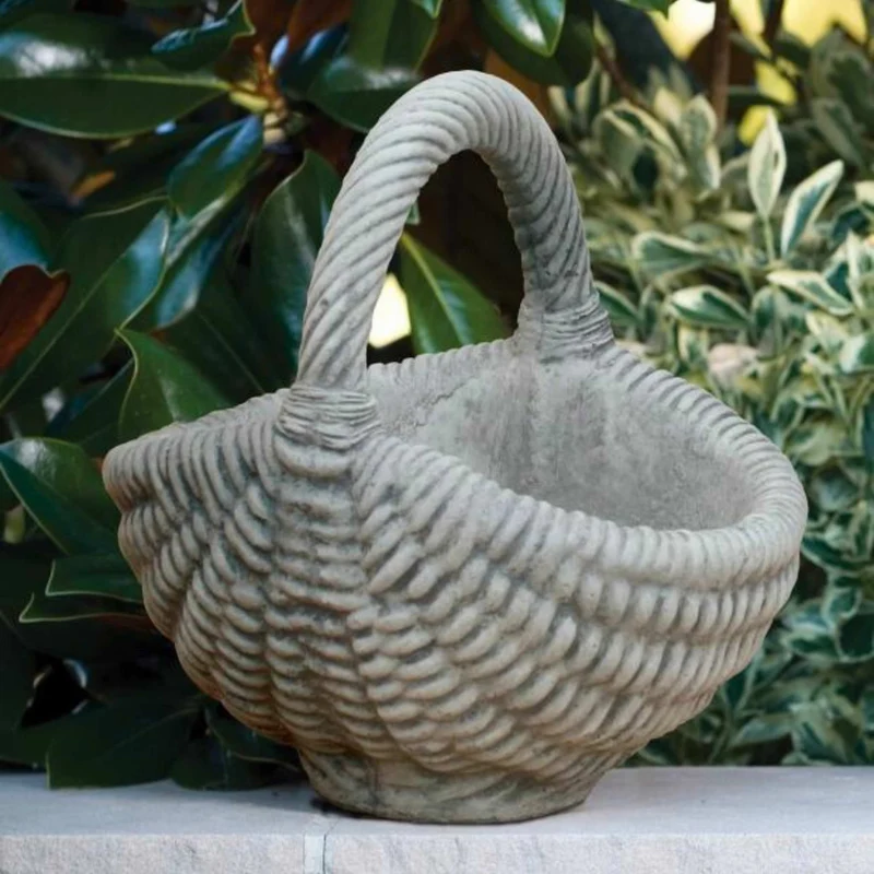 Small Handled Basket Concrete Planter - Massarellis #6577