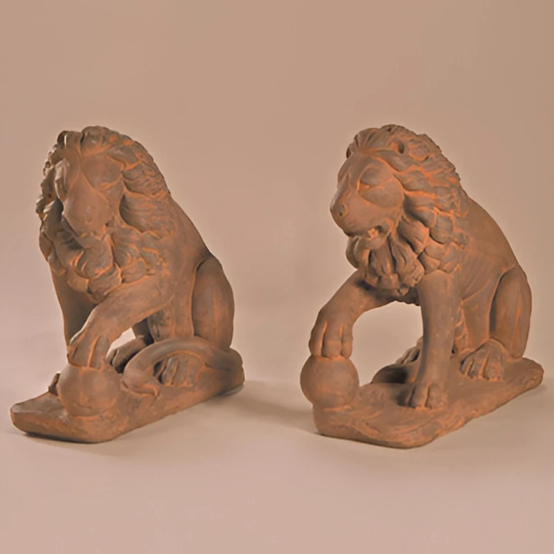 Lion with Ball Plumbed Concrete Statue - Fiore #544