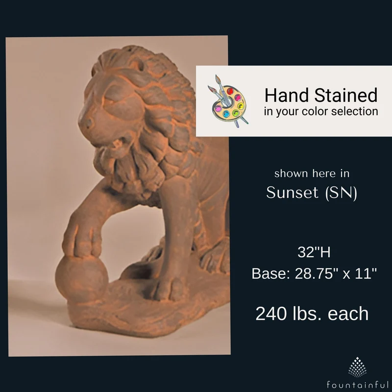 Lion with Ball Plumbed Concrete Statue - Fiore #544