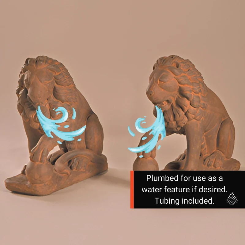 Lion with Ball Plumbed Concrete Statue - Fiore #544