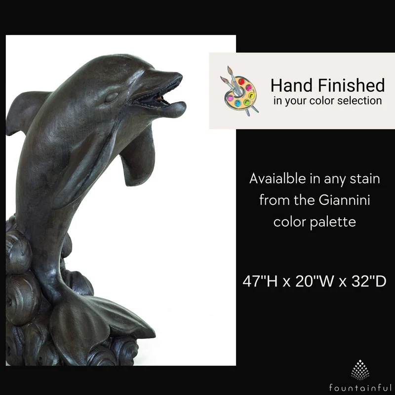 Delfino Plumbed Concrete Dolphin Statue - Giannini #8123