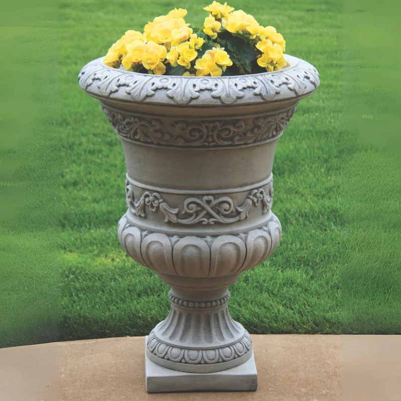 Scroll Leaf Concrete Urn Planter - Massarellis #6979