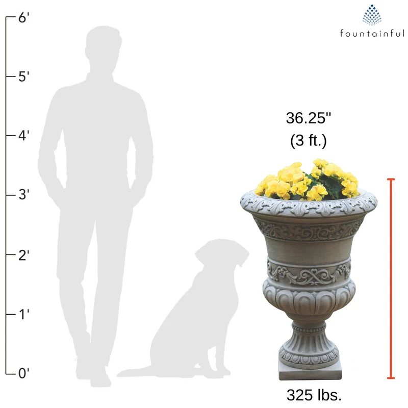 Scroll Leaf Concrete Urn Planter - Massarellis #6979