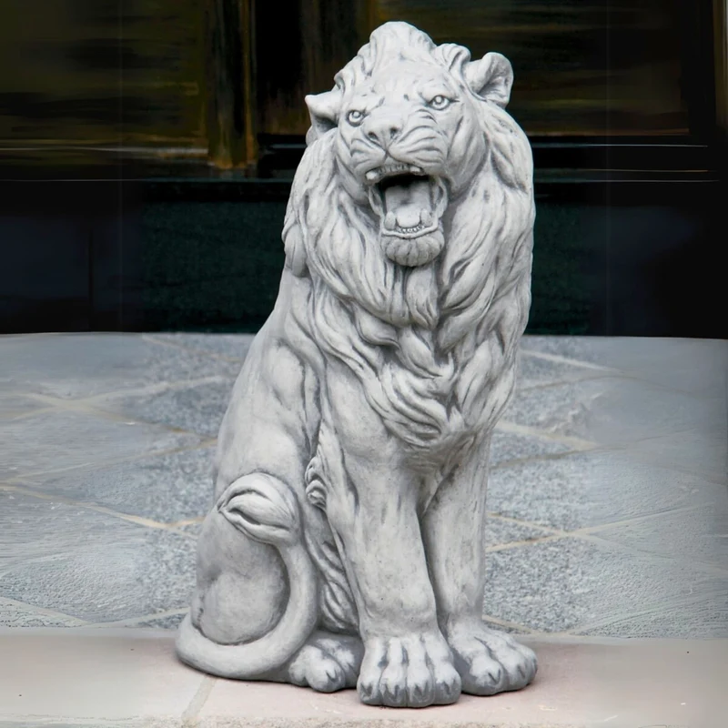 Sitting Lion Left & Right Concrete Statues - Massarellis