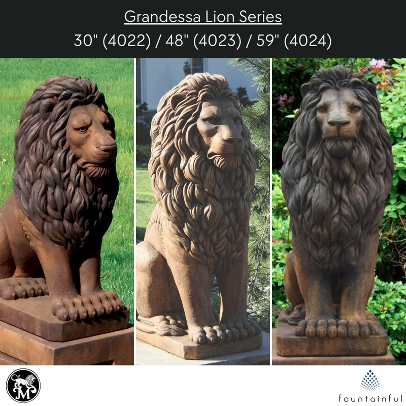 30" Grandessa Sitting Lion Concrete Statue - Massarellis #4022
