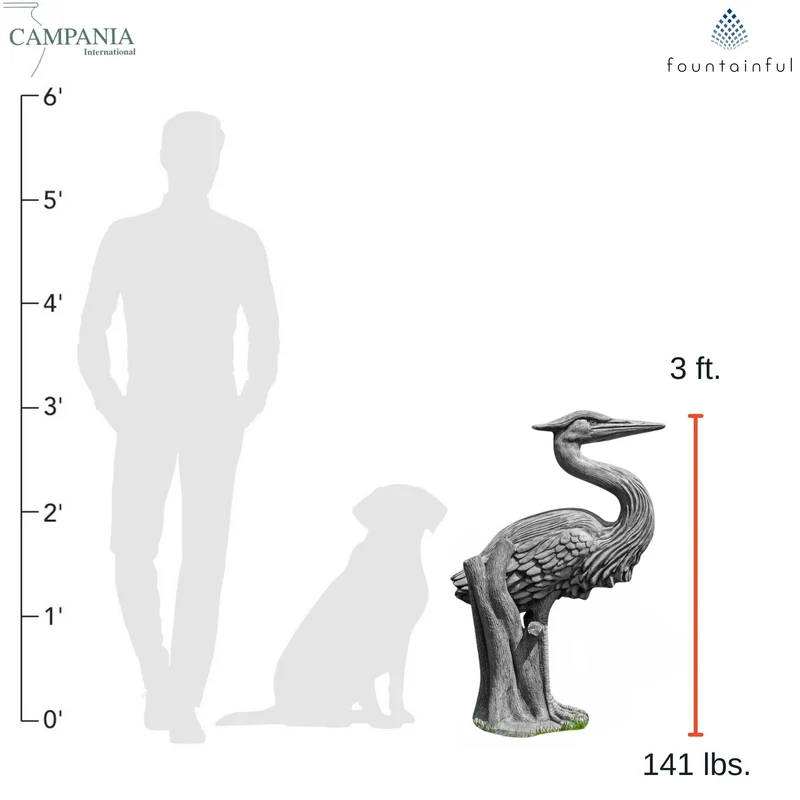 Heron (3 ft.) Concrete Garden Statue - Campania #A524