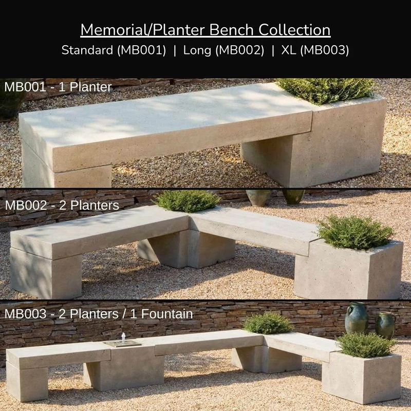 XL Memorial Bench w/Fountain & 2 Planters - Campania #MB003