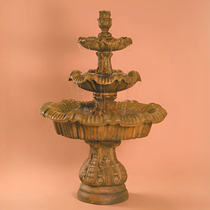 Italian 3-Tier Concrete Fountain - Fiore #IT3T