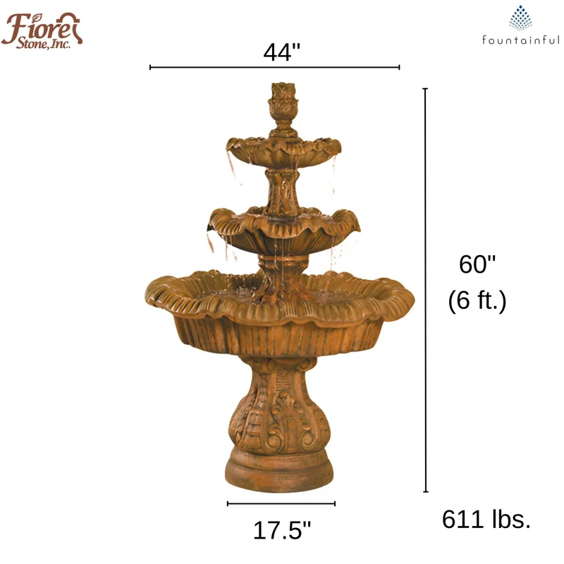 Italian 3-Tier Concrete Fountain - Fiore #IT3T