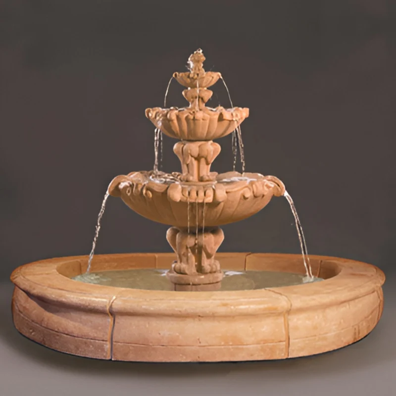 Vesuvio 3-Tier Concrete Pond Fountain - Fiore #2080FRG