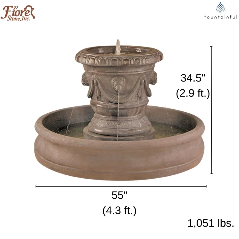 Classico Lion Concrete Vase Fountain - Fiore #662LF
