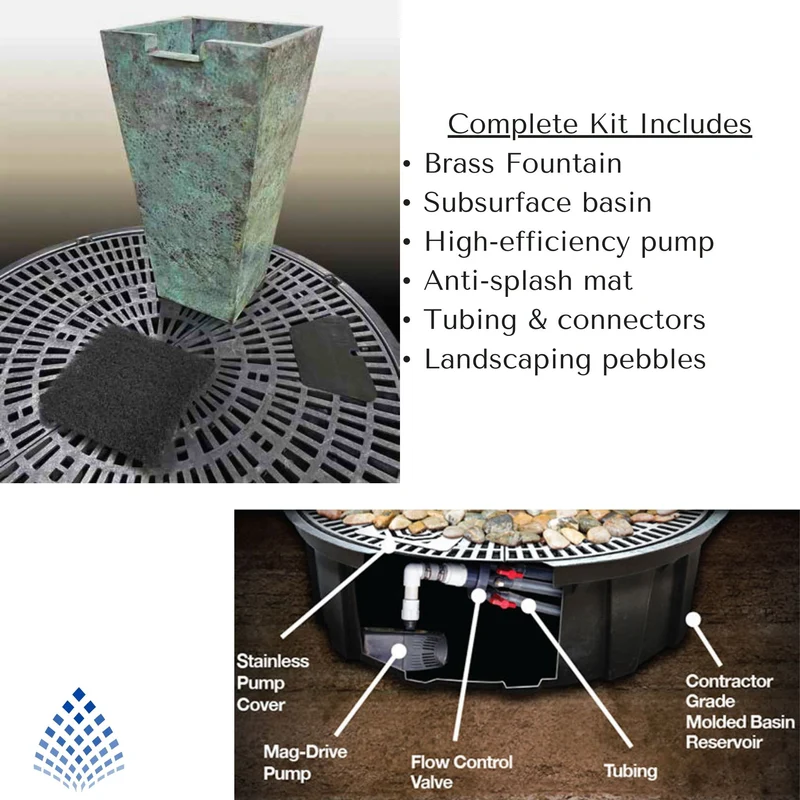 Triple Round Brass Urn Fountain - Complete Kit - Blue Thumb