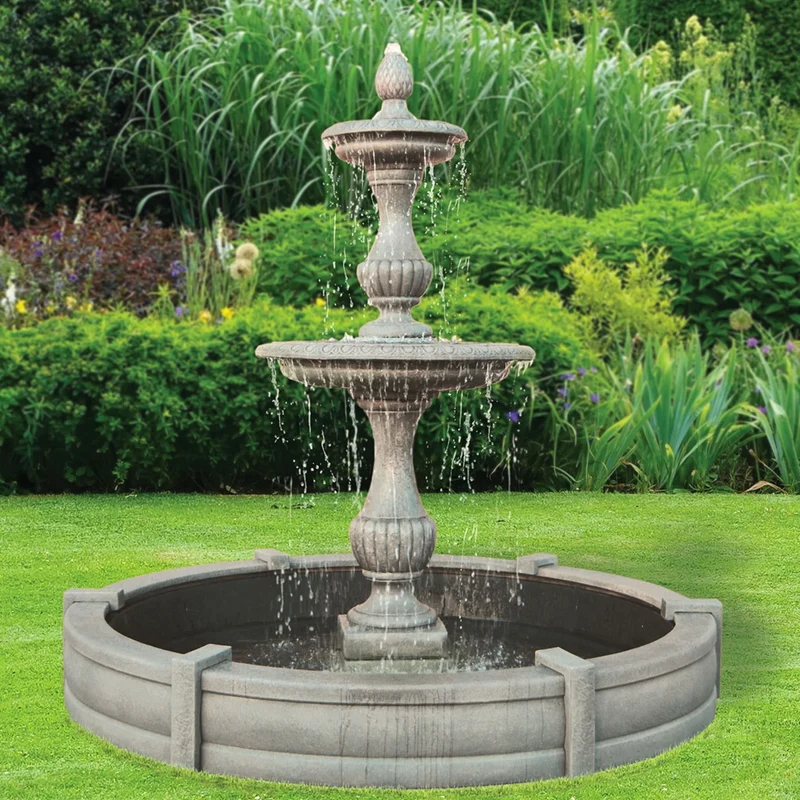 Savona 2-Tier Concrete Fountain w/Pool - Massarellis #3772