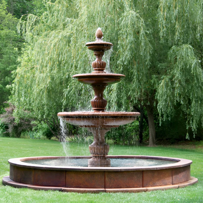 Savona 3-Tier Concrete Fountain w/ Pool - Massarellis #3715