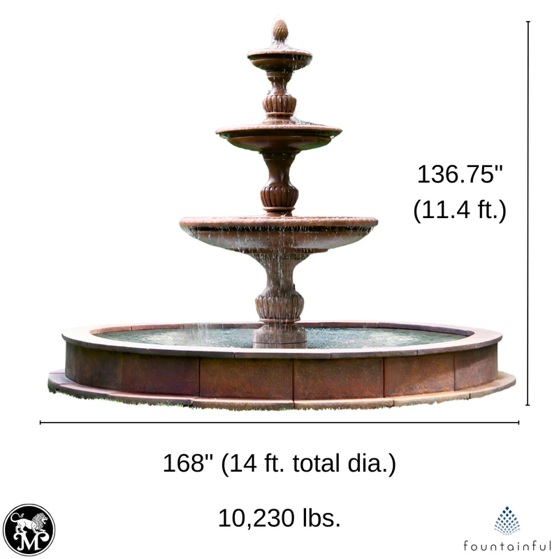 Savona 3-Tier Concrete Fountain w/ Pool - Massarellis #3715