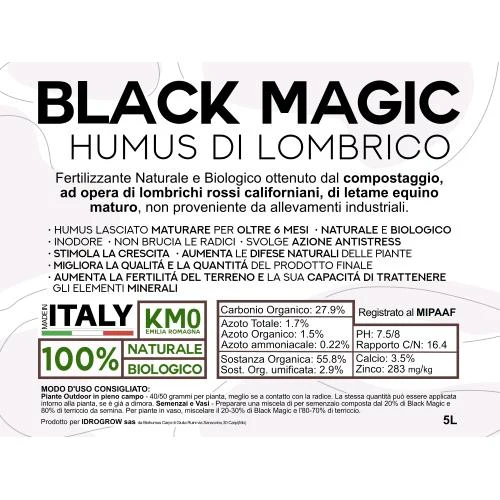 BLACK MAGIC - HUMUS DI VERME BIO - MADE IN ITALY - 5L