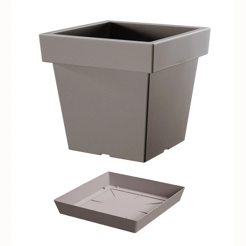 Vaso quadrato con sottovaso grigio Lofly