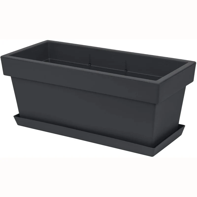 Vaso rettangolare con sottovaso grigio Lofly
