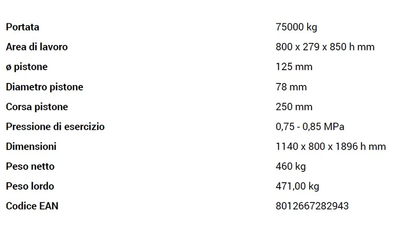 Fervi P001/75 - Pressa idraulica manuale e pneumatica