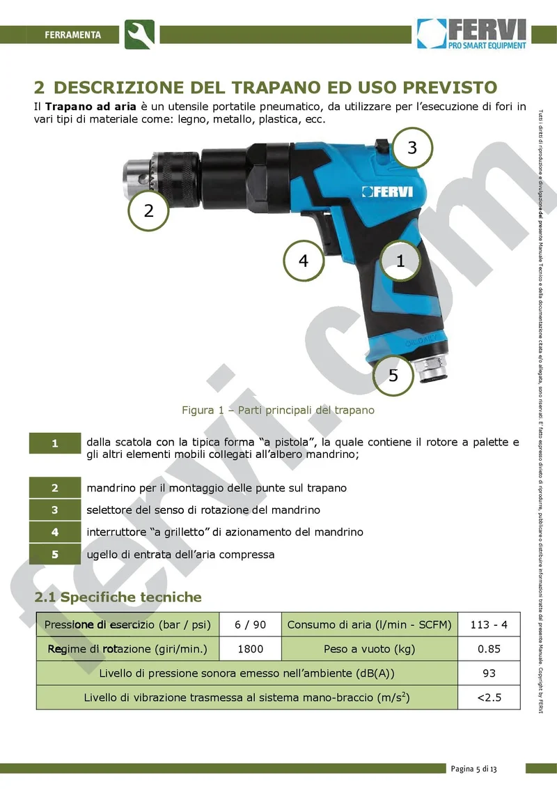 Fervi 0418 - Trapano ad aria reversibile