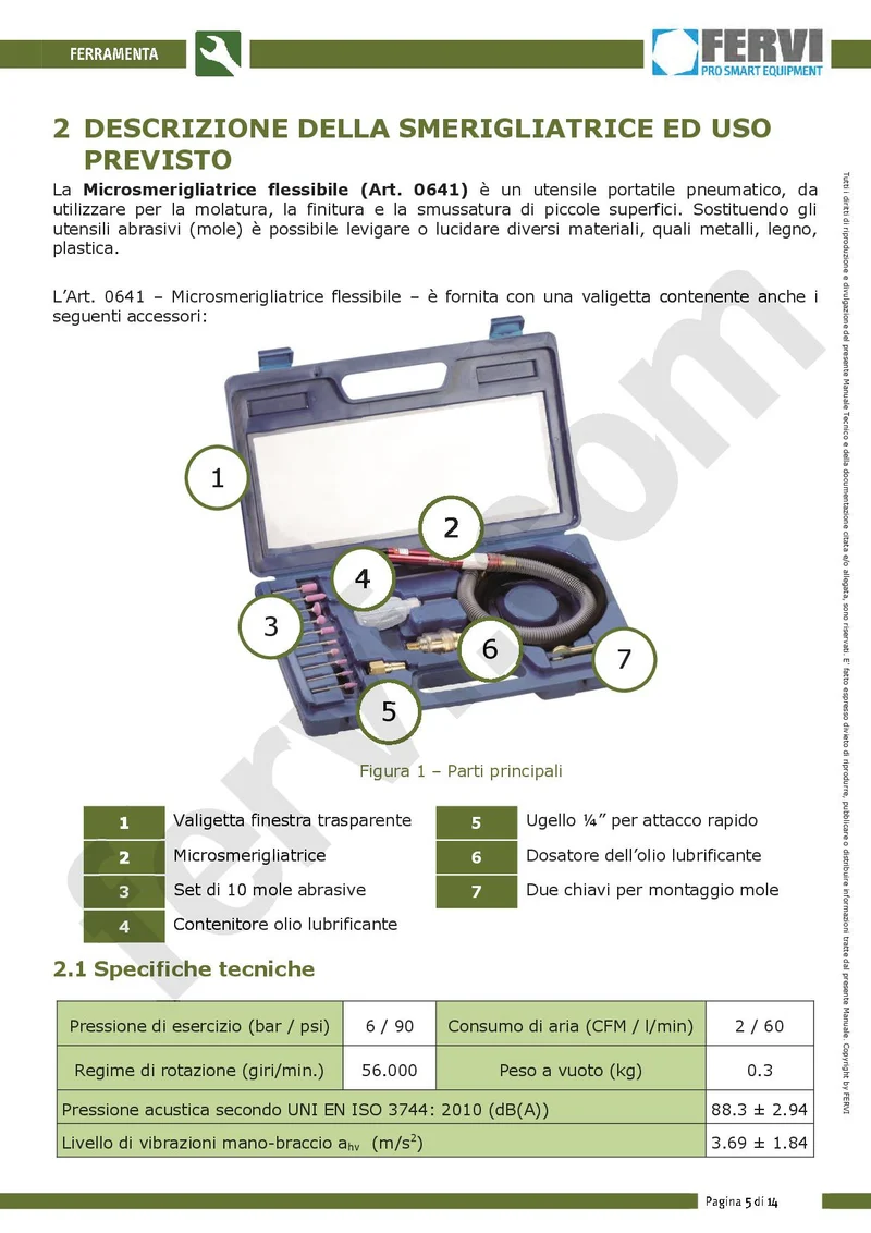 Fervi 0641 - Microsmerigliatrice flessibile pneumatica