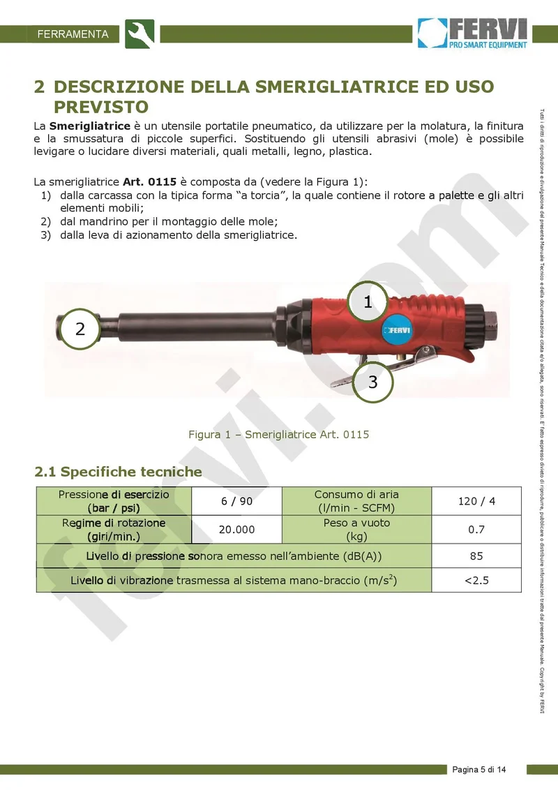 Fervi 0115 - Smerigliatrice pneumatica assiale con OMAGGIO