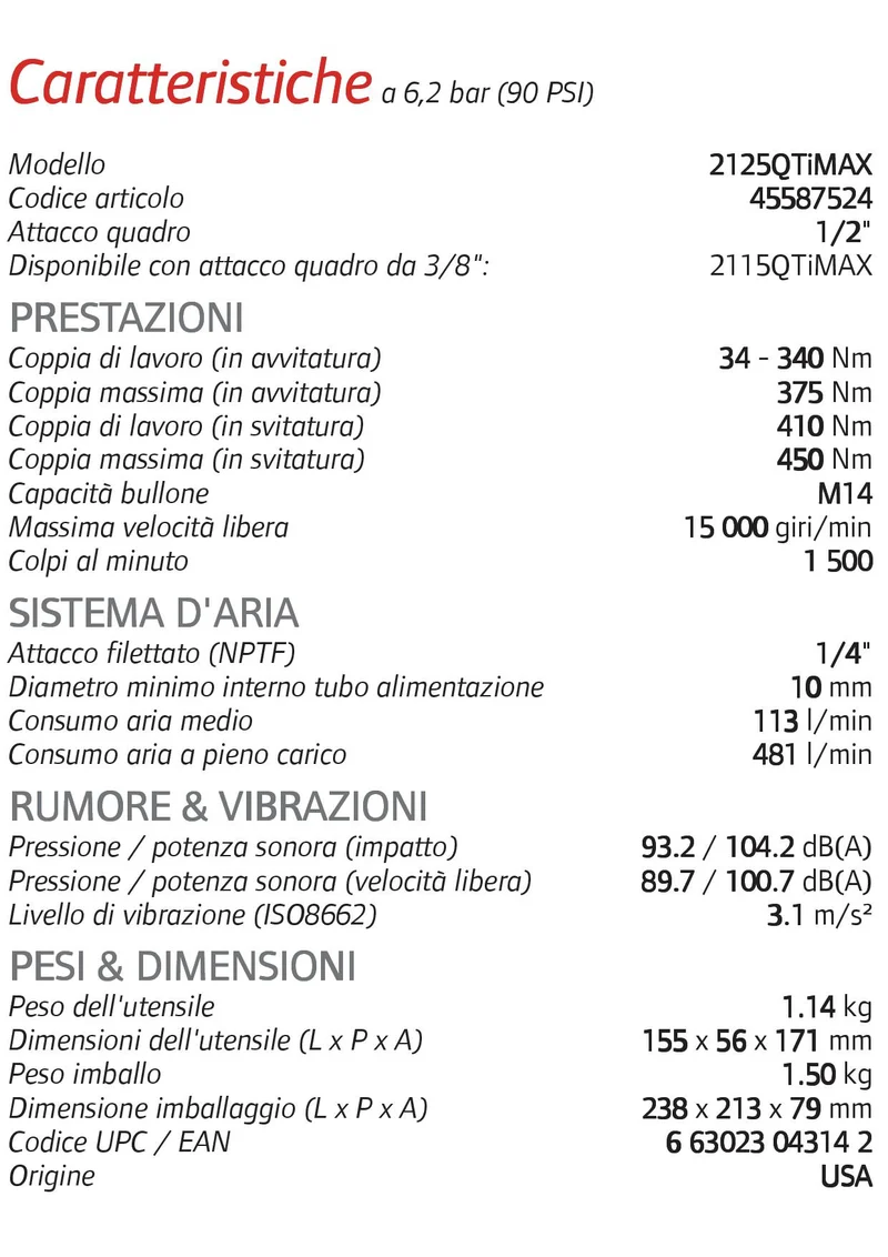 Avvitatore pneumatico ad impulsi Ingersoll Rand 2125QTiMAX