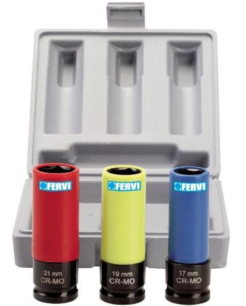 Fervi 0341 - Serie 3 chiavi bussola esagonali impact rivestite in plastica