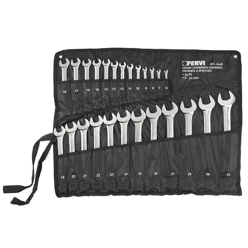 Fervi 0208 - Set di chiavi combinate cromate, lucidate a specchio