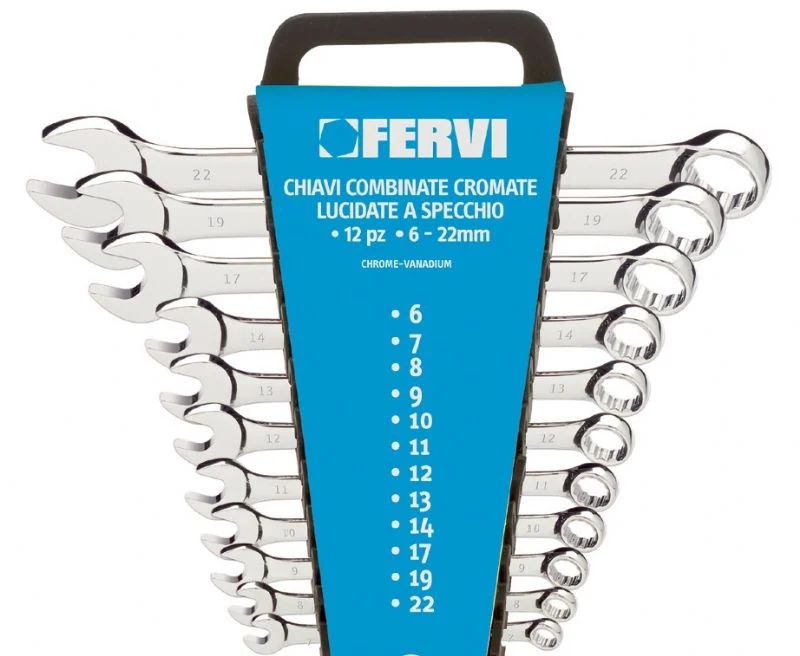 Fervi 0199P ( pollici ) - Set di chiavi combinate cromate, lucidate a specchio