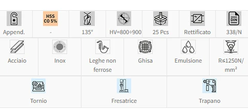 Fervi P069 - Serie di 25 pz punte rettificate affilate 135° autocentranti HSS COBALTO 5% , da 1-13 Misura (progressione 0,5 mm)