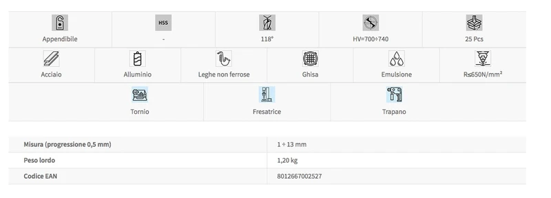 Fervi P046 - Serie punte Serie di 25 punte ottima resistenza 650 n/mm2