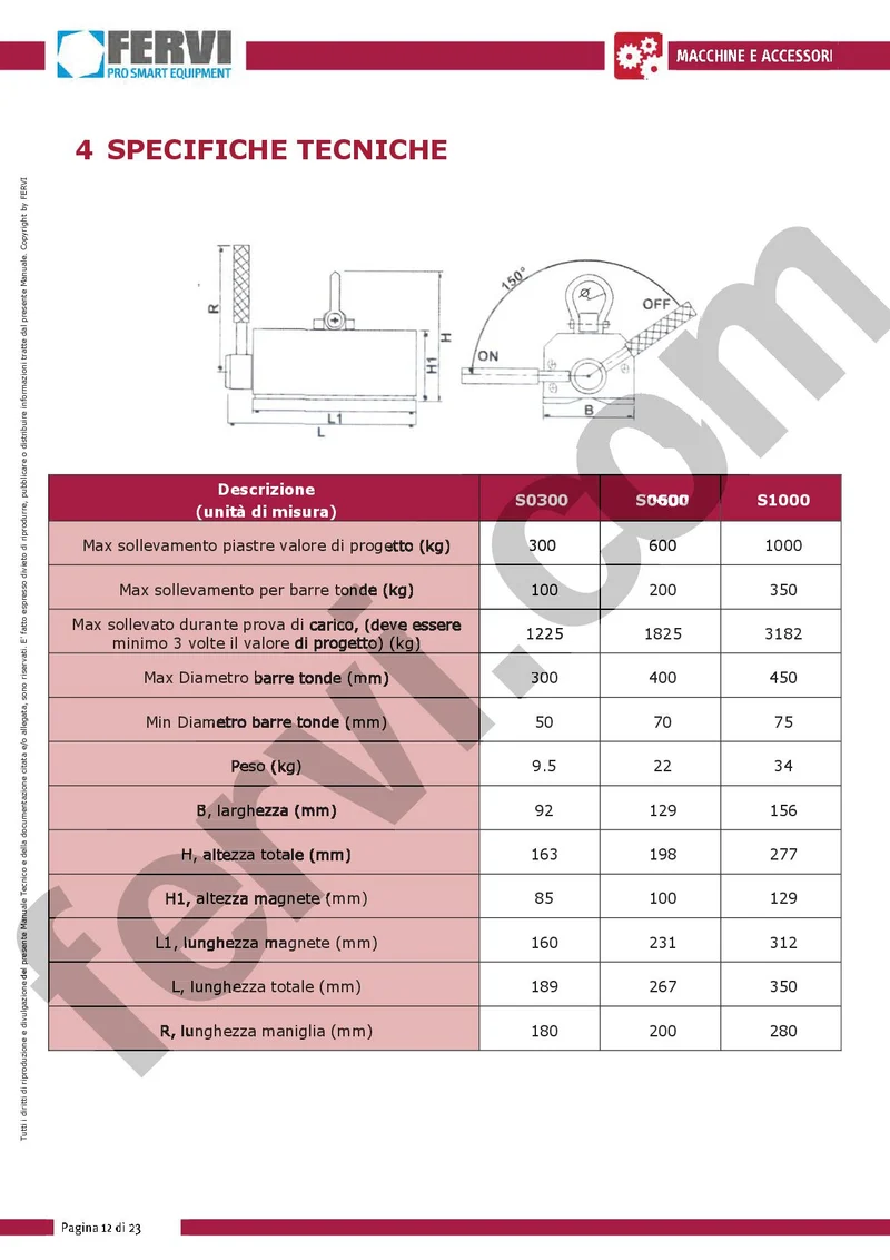 Fervi S0600 - Sollevatore magnetico