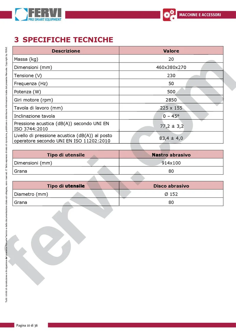 Fervi 0505 - Levigatrice a nastro da banco inclinabile