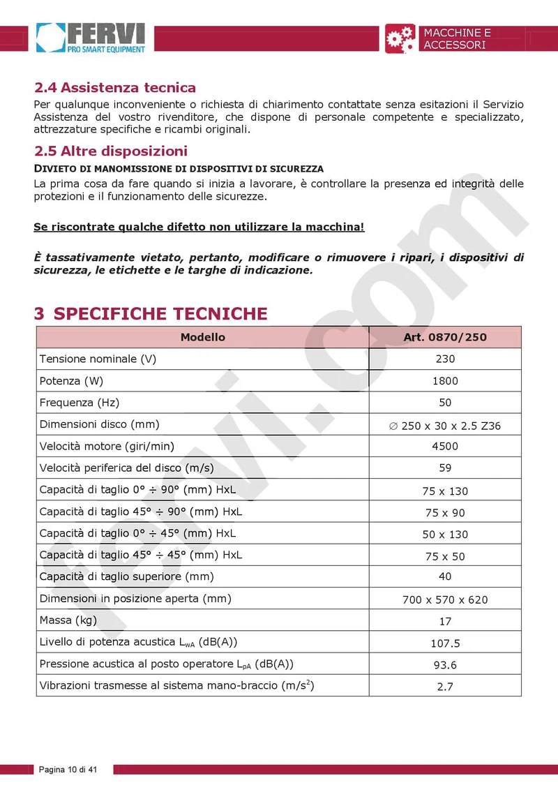 Fervi 0870/250 - Troncatrice per legno
