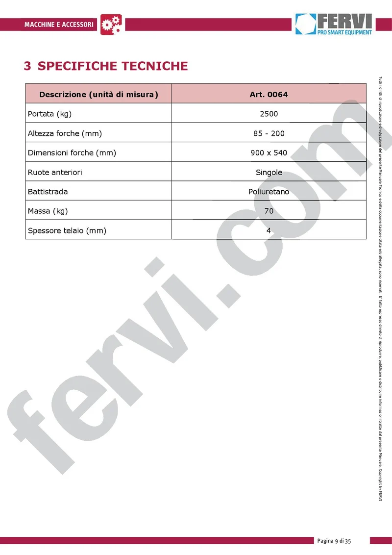 Fervi 0064 - 2500 kg , Transpallet manuale