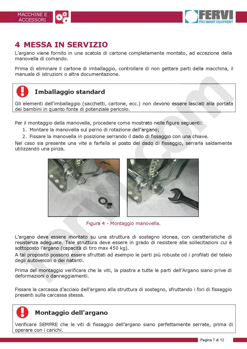 Fervi 0590 - Argano manuale con freno