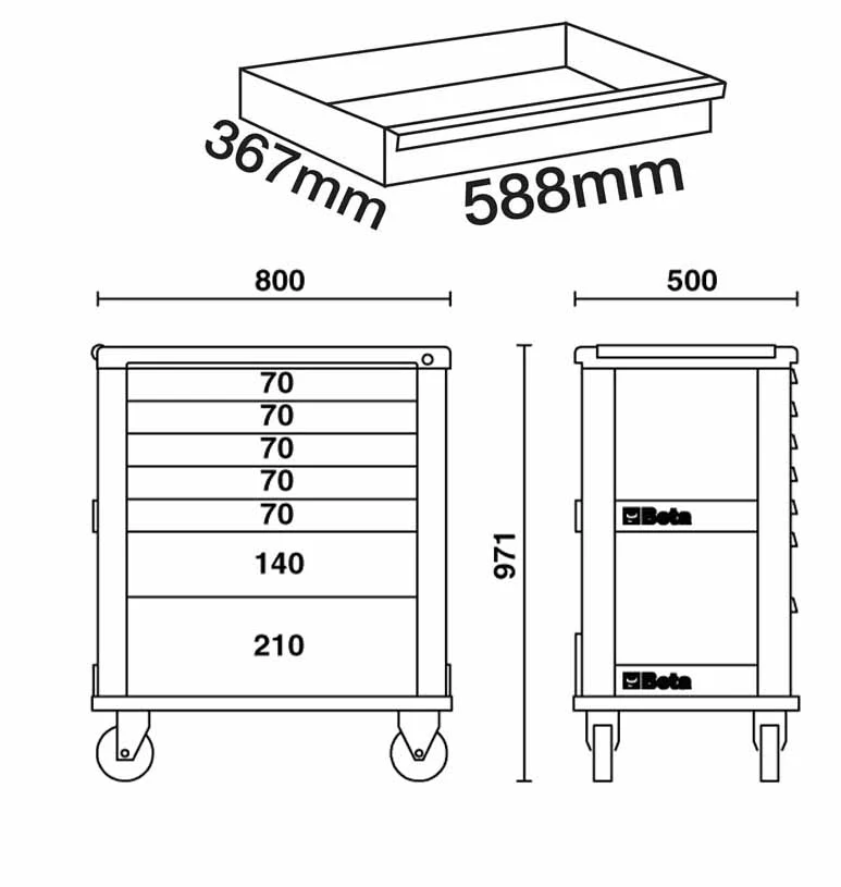 Beta 3900 O7/5M - Cassettiera carrello portautensili C39 con 7 cassetti + 181 utensili