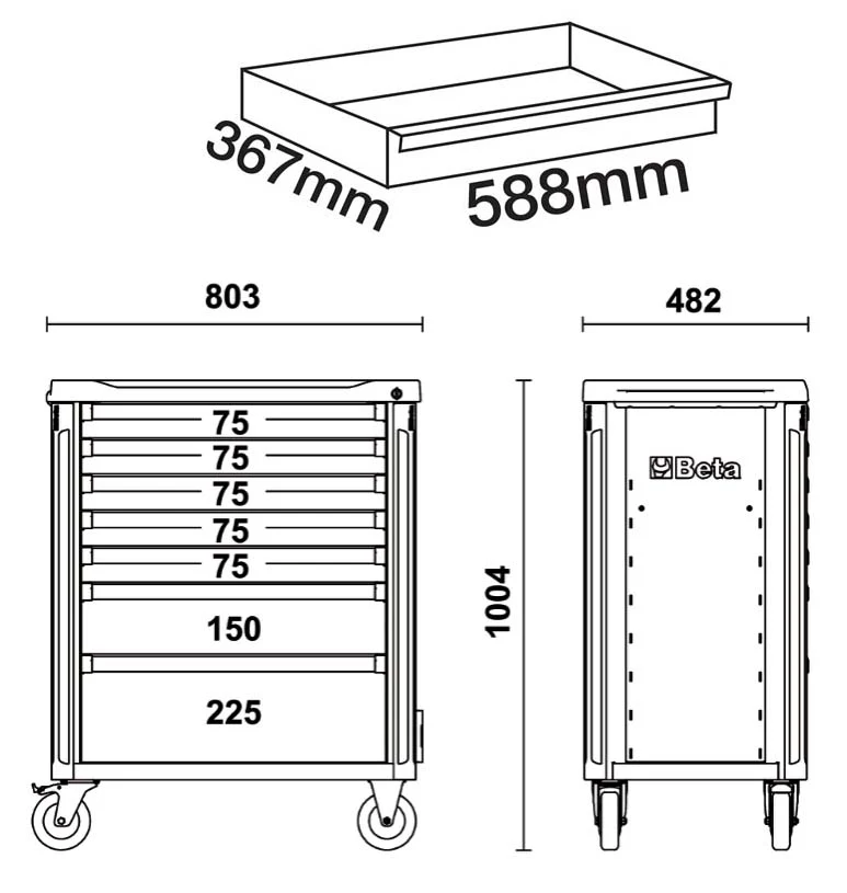 Beta 3700 O7/5M - Cassettiera carrello attrezzi 7 cassetti completo di 181 utensili