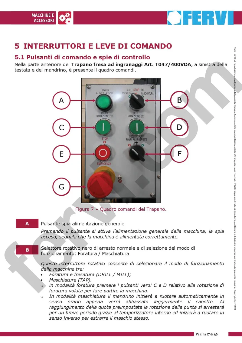Fervi T047/400VDA - Trapano fresa ad ingranaggi con discesa automatica e maschiatura