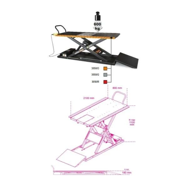 Beta 3050/600 - Sollevatore moto elettroidraulico da 600 kg - Arancione