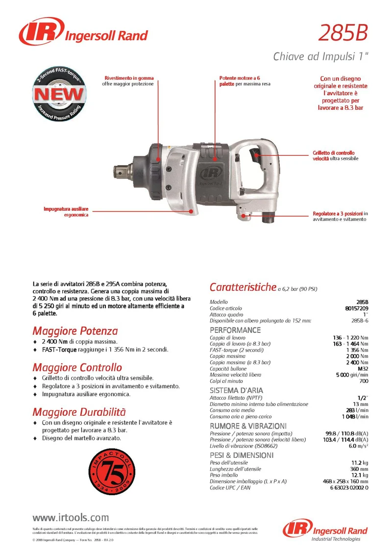 Ingersol 285B 1" coppia massima di 2400 Nm 8,3 bar