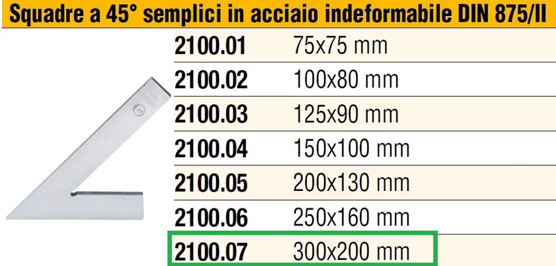 LTF 2100.07 Squadra a 45° semplice in acciaio indeformabile DIN 875/II